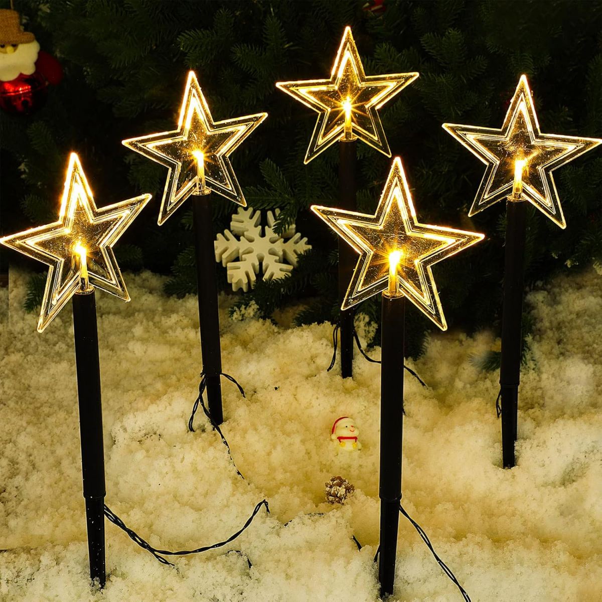 Outdoor Solar Power Xmas Lights - 5Pcs Christmas Pathway Lights Waterproof Snowflake/Xmas