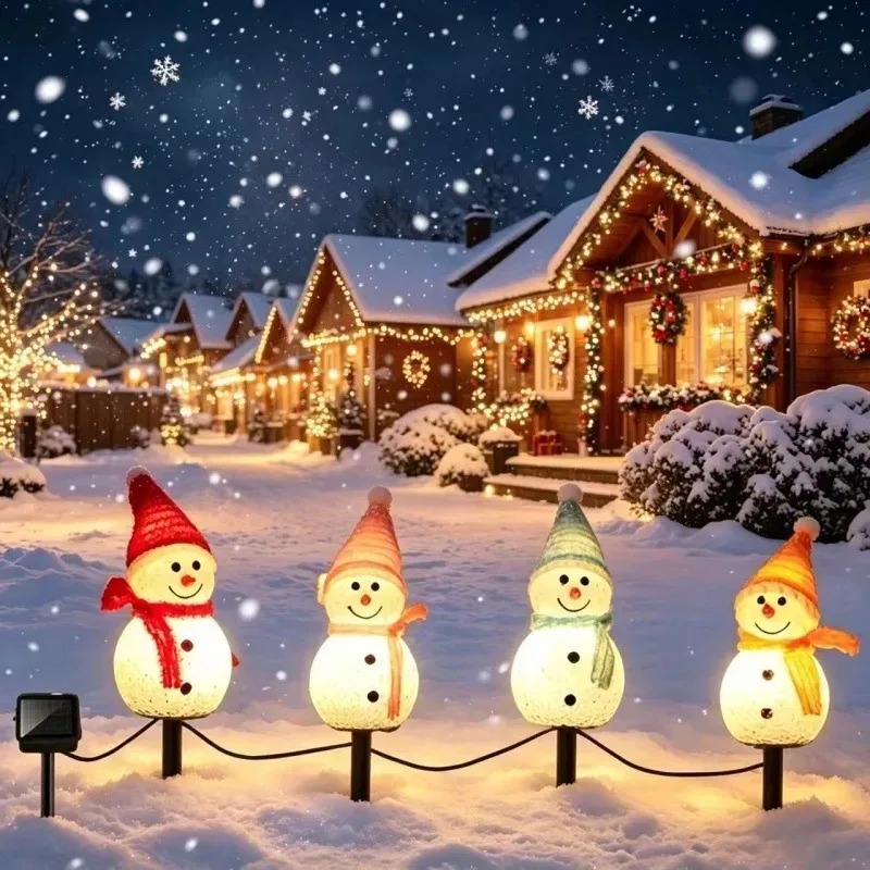 Outdoor Solar Power Xmas Lights - Solar Powered Snowman Ground Stake LED