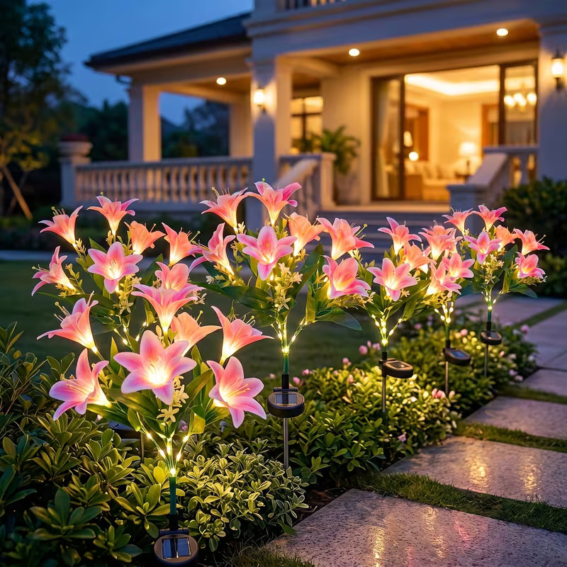 Solar Lily Flower Lawn Lights  - đánh giá và giá Outdoor Power Stake