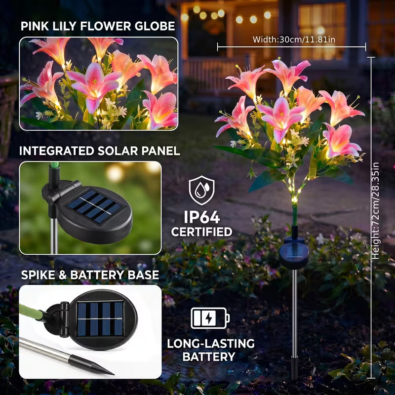 Solar Lily Flower Lawn Lights  - đánh giá và giá Outdoor Power Stake