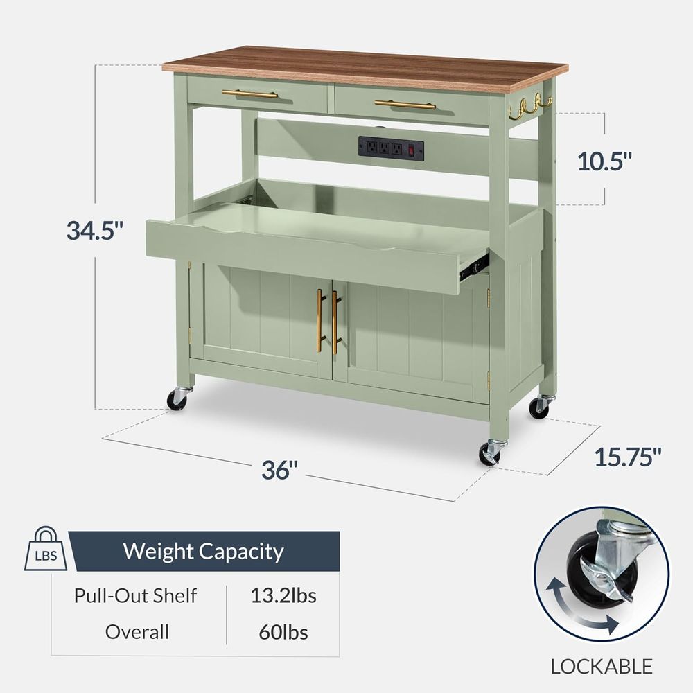 36in LarRolling Kitchen Island - đánh giá và giá Outdoor Kitchen Power Outlet